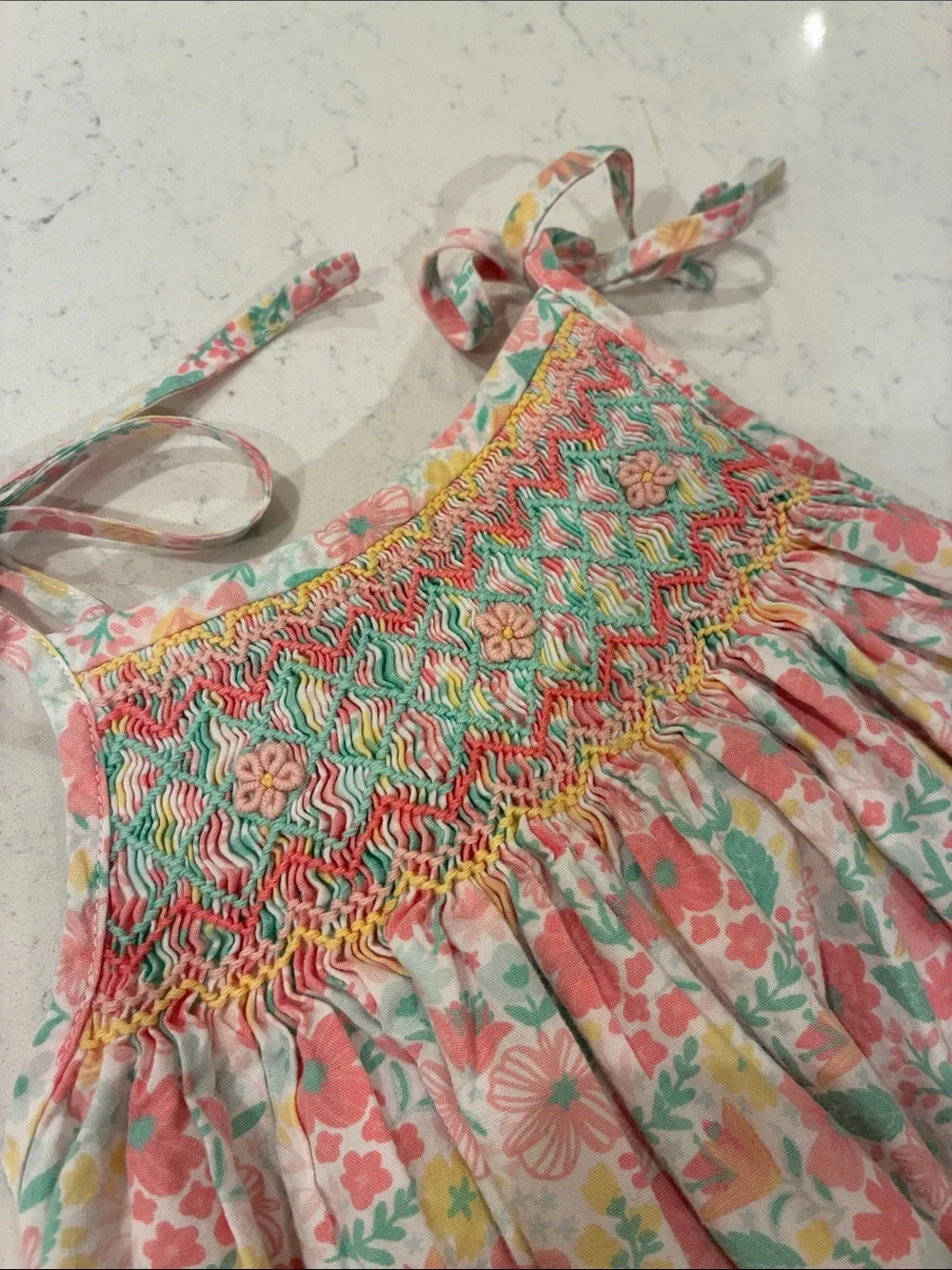 Floral Smocked Tank & Bloomers Matching Set - Pink & Mint
